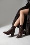Women's Brown Blunt Toe Heeled Boots (7cm) - 3