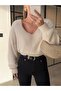 Soft Textured V-Neck Knitwear Sweater Ecru - 2