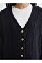 Navy Blue V-Neck Self-Patterned Women's Knitwear Cardigan - 3