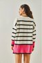 Pink Striped Slit Owersize Knitwear Sweater - 5