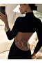 Women's Black Long Backless Half Turtleneck Slim Fit Long Evening Party Dress - 5