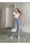 Maxy Stretch Fabric Women's Ice Blue Cargo Wash Super High Waist Loose Leg Denim Loose Palazzo Pants