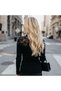 Women's Black Ribbed Knit Fabric Chest Lace Detailed Half Turtleneck Blouse - 3