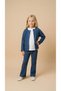Girl's Cotton Blue Corded Fabric Cardigan Pants Set – Buttoned Cardigan, Flared Leg - 3
