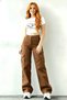 Martini Stretch Fabric Women's Coffee Cargo Wash Super High Waist Loose Leg Denim Loose Palazzo Pants
