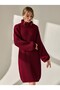 Women's Burgundy Turtleneck Ribbed Knit Dress - Oversized Knitted Winter Dress - 3