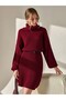 Women's Burgundy Turtleneck Ribbed Knit Dress - Oversized Knitted Winter Dress - 5