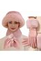 Women's Touchscreen Gloves Scarf Hat Pink Set