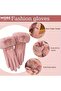 Women's Touchscreen Gloves Scarf Hat Pink Set - 4
