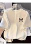 Mini Leopard Ribbon Printed Oversized Unisex Women's Crew Neck T-Shirt