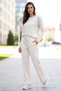 Elastic Waist Pants Look Loose-Fit Wide Leg Women's Sweatpants 8015 Beige