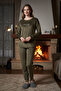 Women's Velvet Printed Pajama Set 25382 Khaki - 5