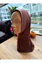 Snap-On Hijab Bonnet Covers the Neck, Comfortable and Practical, Bitter Brown Ready-To-Wear Combed Cotton Shawl Headscarf - 3