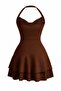 Brown Halter Neck Stretchy Fabric Mini Dress - 2
