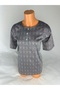 Women's Gray U-Neck Short Sleeve Patterned Slit Woven Viscose Mother Combed Cotton T-Shirt - 3