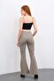 Women's Beige High Waist Flared Trousers - 6