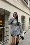 Women's Gray Fur Detailed Comfortable Fit Lined Cashmere Coat Esr006