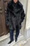 Women's Black Fur Double-Breasted Collar Buttoned Oversized Coat Esr001 - 5