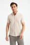 Short Sleeve Flam Linen 100% Cotton Slim Fit Men's Shirt