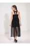 Girl's Waist-Tied Tulle Embroidered Stylish Black Evening Dress Graduation Special Occasion Dress - 5
