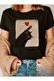 Cute Anime Black Cat & Heart B Printed T-Shirt for Women