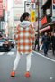 Women's Orange Plaid Patterned Oversized Hooded Lumberjack Shirt Jacket (Shacket) - 3