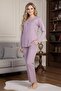 Women's Rose Dry Lace Button Detailed Special Design Long Sleeve Plus Size (Oversized) Pajama Set - 2