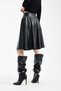 Winmoda Women's Faux Leather Skirt with Velvet Inside - L Stretch Fabric Elastic Waist Knee Length Bell Skirt - 9