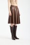 Winmoda Women's Faux Leather Skirt with Velvet Inside - L Stretch Fabric Elastic Waist Knee Length Bell Skirt - 6