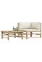 2 Piece Garden Lounge Set with Cream White Cushions Bamboo - 2