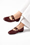 Melora Women's Ballet Flats Office Shoes Burgundy Leather Gold Note Accessory Strapped Ballet Flats STC1203