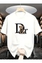 Unisex Oversize Printed Cotton Crew Neck Short Sleeve White T-Shirt D!Ior