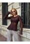 Asymmetric Cut Crew Neck Textured Sporty Chic Design Full Stretch Lace Blouse - 6