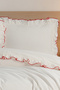 Vintage Ruffled Single Duvet Cover Set - Red Piped, Cotton, Cream Color, Soft, Without Sheet - 4