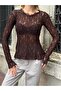 Asymmetric Cut Crew Neck Textured Sporty Chic Design Full Stretch Lace Blouse