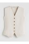 Ecru V-Neck Women's Knitwear Vest - 5