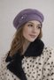 Women's Purple Wool Texture Hat with Stone Brooch Detail - Stretchy Soft Angora - 3