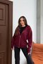 Women's Hooded Lace-Up Burgundy Sweatshirt with Zipper 3 Thread Ş Fleece-Lined Relaxed Fit