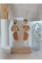 Bohemian Metallic Orange Ethnic Pattern Gold Detail Textured Polymer Clay Women's Steel Earrings - 2