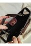 Women's Bag with Velvet Belt Detail and Short & Long Straps - 5