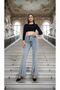 Stretch Fabric Light Snow Blue Front Slit Flared High Waist Pants - 5
