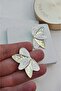White Pearlescent Large Flower Gold Women's Earrings - 2