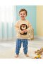 Boy's Stylish Cotton Top and Bottom Set with Lion Embroidery and Striped Pants for Ages 2-3-4-5 - 2