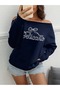 Women's Delicale Printed Boat Neck Oversized Sweatshirt - 3