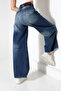 High Waist Extra Wide Leg Dark Blue Wide Leg Jean Pants - 4