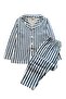 Boy's 100% Cotton Blue and White Striped Shirt Collar Buttoned Long Sleeve Pajama Set - 2