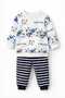 Lucky Bear Printed Unisex Cotton Baby Set Long Sleeve Top Striped Bottom