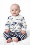 Lucky Bear Printed Unisex Cotton Baby Set Long Sleeve Top Striped Bottom - 2