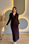 Double-Breasted Elegant Brown Dress with Draped Collars - 6