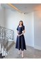 Olen Navy Short Sleeve Maxi Length Flared Skirt Evening Dress - 2